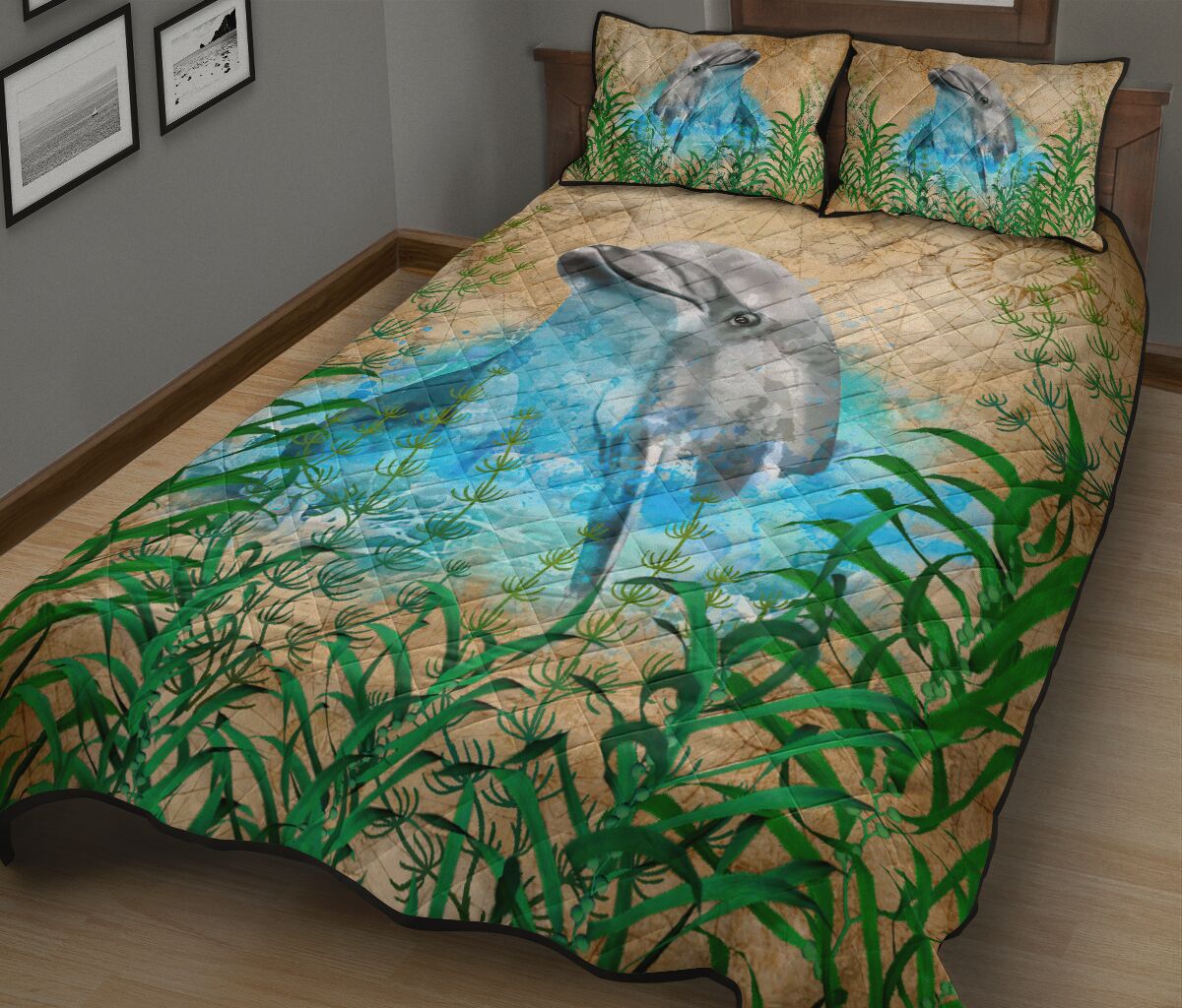 Dolphin Seaweed Paper Old Quilt Bed Set - Love Quilt Bedding Set