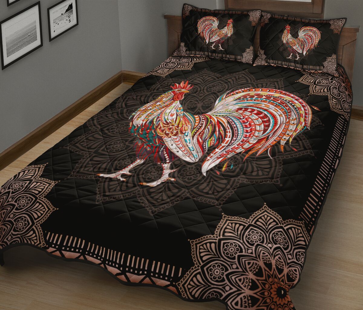 Cock Quilt Bed Set 4 - Love Quilt Bedding Set