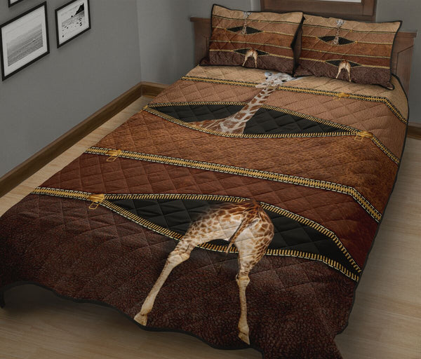 Giraffe Zipper Leather Quilt Bed Set - Love Quilt Bedding Set
