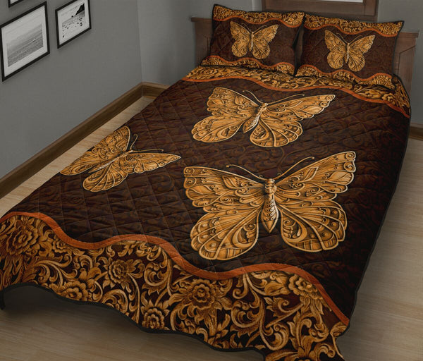 Butterfly Wood Carving Quilt Bed Set - Love Quilt Bedding Set