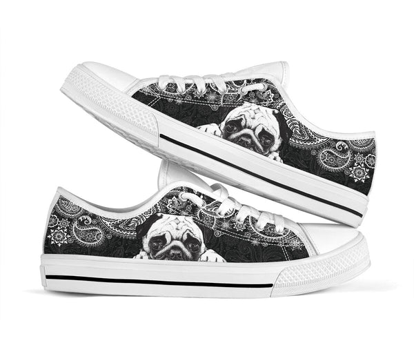 Pug Paisley Black White Low Top  Shoes