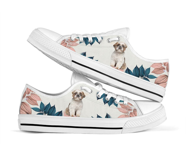 Shih Tzu Flower Pink - Low Top Shoe - Love Low Top Shoes