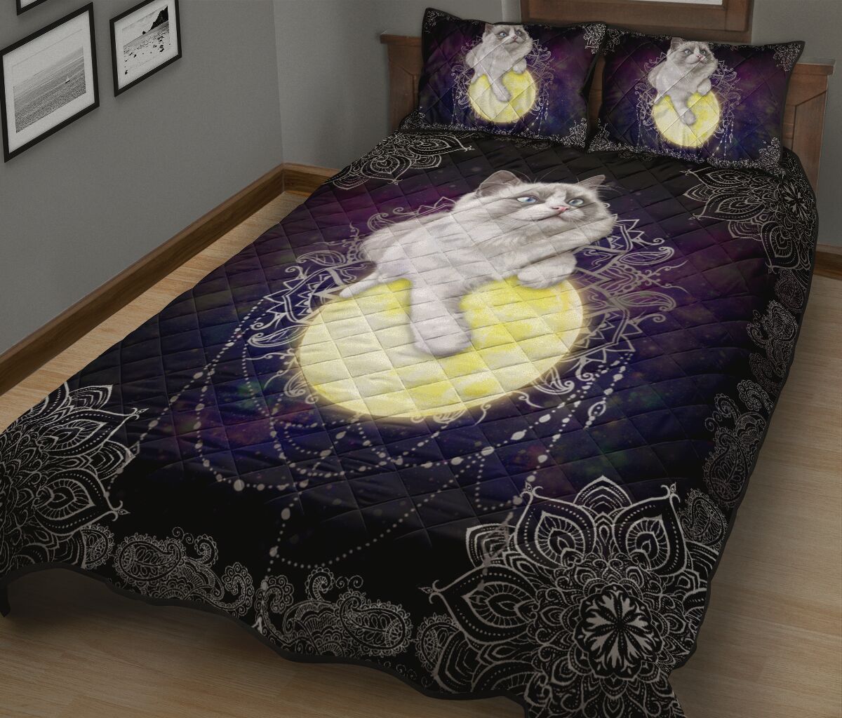 Cat Moon Quilt Bed Set - Love Quilt Bedding Set