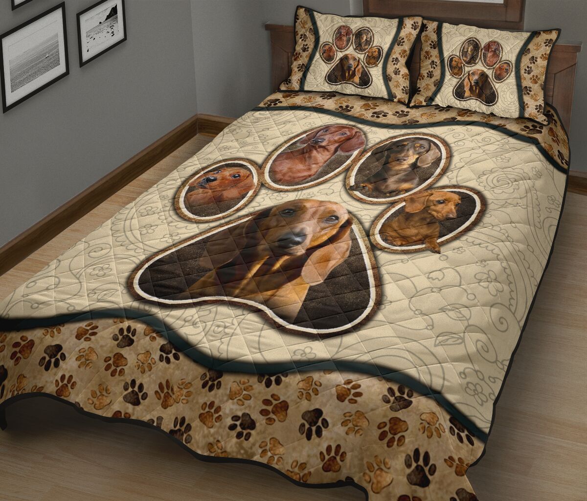Dachshund Paw Vintage - Bed Set - Love Quilt Bedding Set