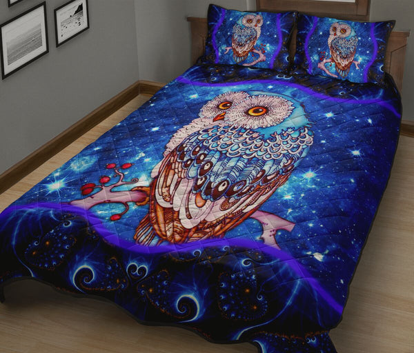 Owl Mandala Colorfull Art Galaxy Style Quilt Bed Set - Love Quilt Bedding Set