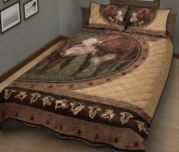 Cow Farm Leather Heart Style Quilt Bed Set - Love Quilt Bedding Set