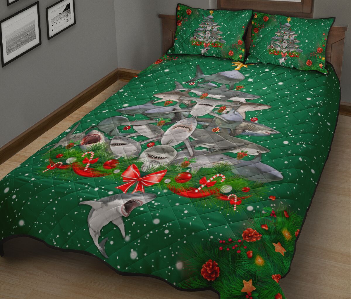 Shark Christmas Style Quilt Bed Set - Love Quilt Bedding Set