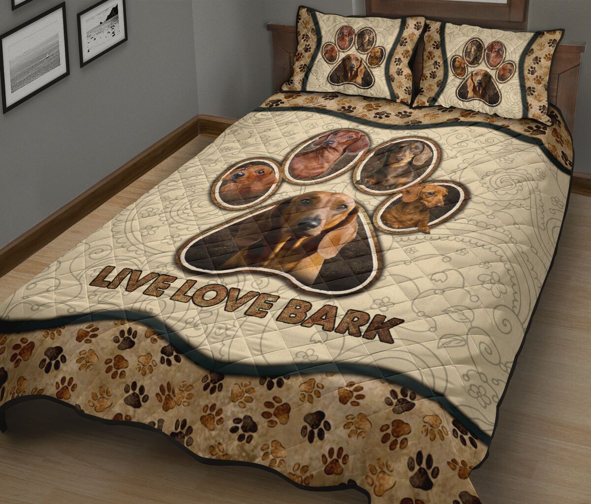 Dachshund Live Love Bark Vintage - Bed Set- Love Quilt Bedding Set
