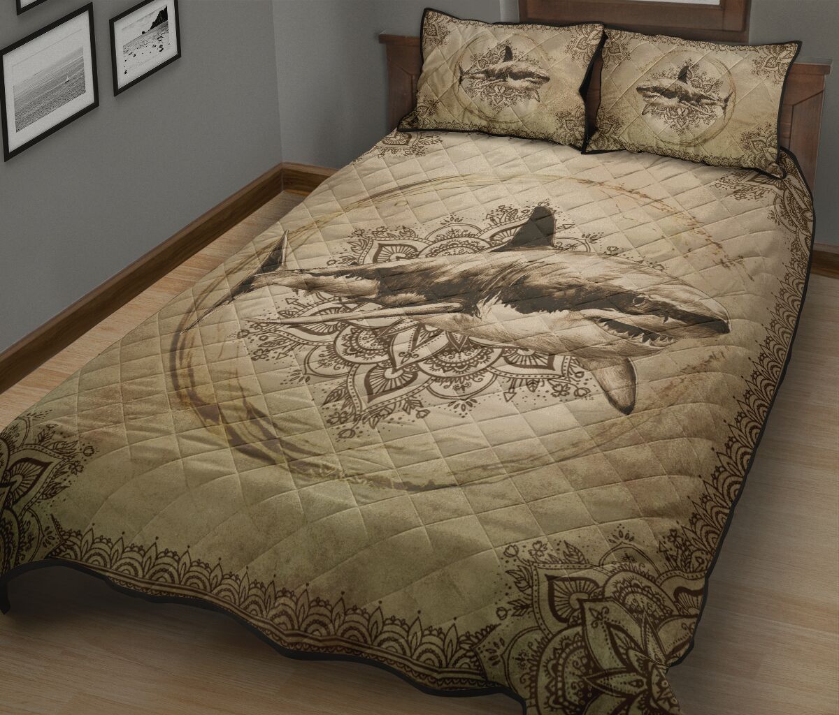 Shark Pencil Drawing Style Quilt Bed Set - Love Quilt Bedding Set