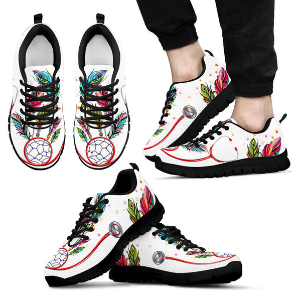 Nurse Dreamcatcher Black Soles Sneakers, Running Shoes, Shoes For Women, Shoes For Men, Cust- Love Sneakers