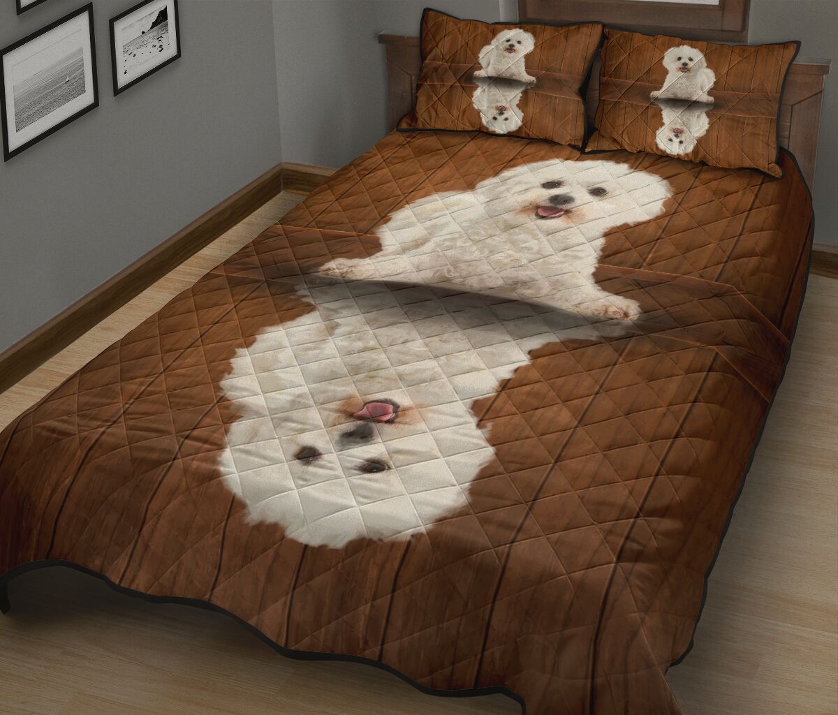 Bichon Frise Dog Shadow Style Quilt Bed Set - Love Quilt Bedding Set