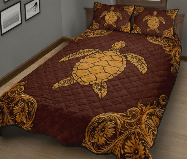 Turtle Leather Carving Style Quilt Bed Set - Love Quilt Bedding Set