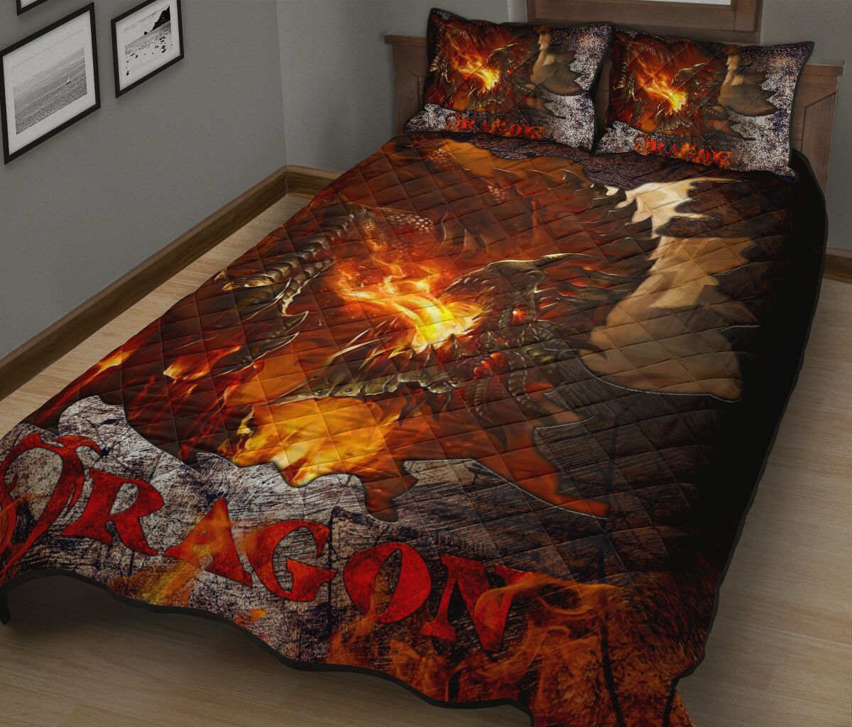 Dragon Art Quilt Bed Set - Love Quilt Bedding Set