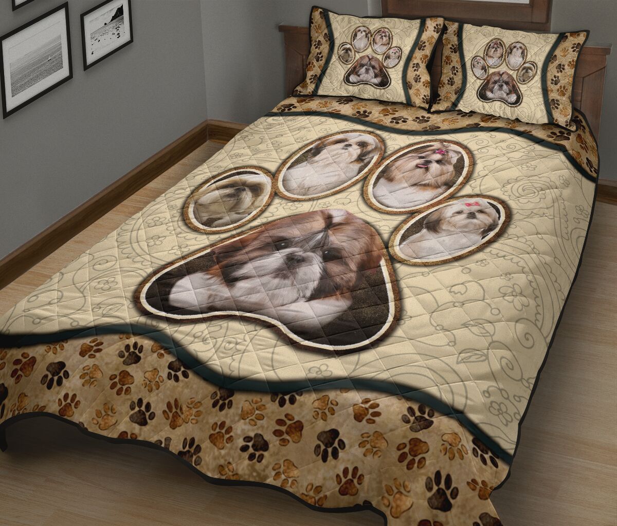 Shih Tzu Paw Vintage - Bed Set - Love Quilt Bedding Set