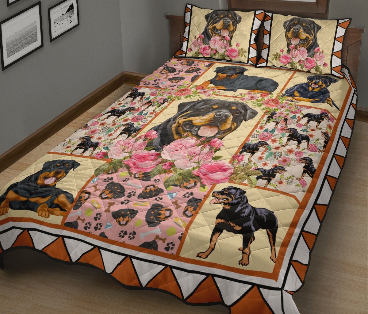 Rottweiler Flower - Bed Set - Love Quilt Bedding Set
