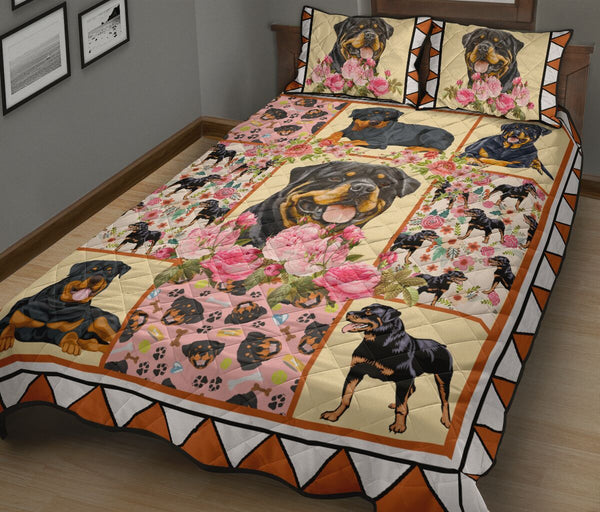 Rottweiler Flower - Bed Set - Love Quilt Bedding Set