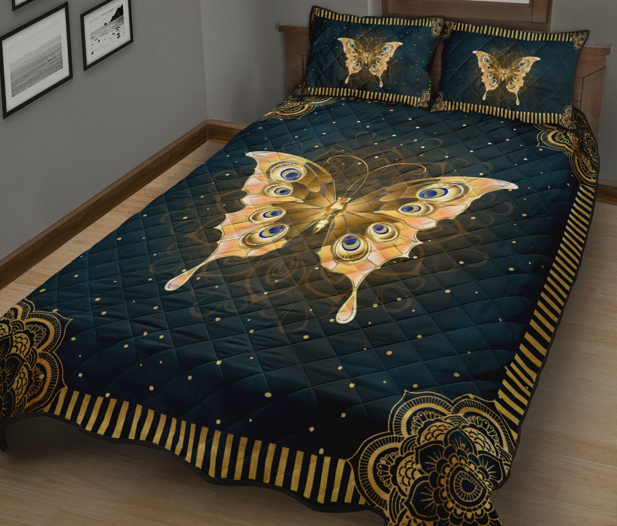Butterfly Gold Mandala Style Quilt Bed Set - Love Quilt Bedding Set