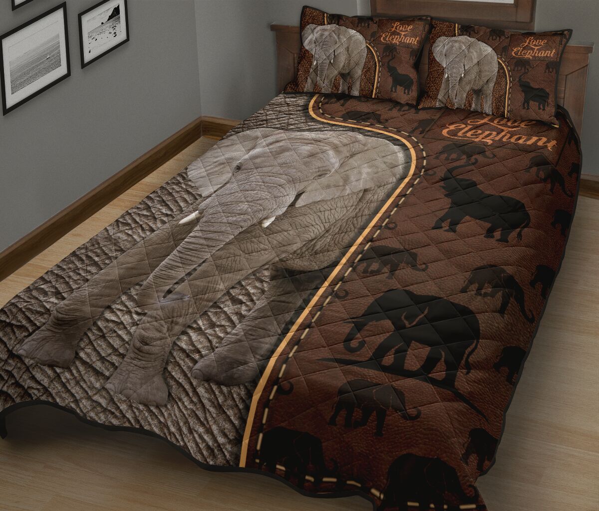 Elephant Leather Style Quilt Bed Set - Love Quilt Bedding Set