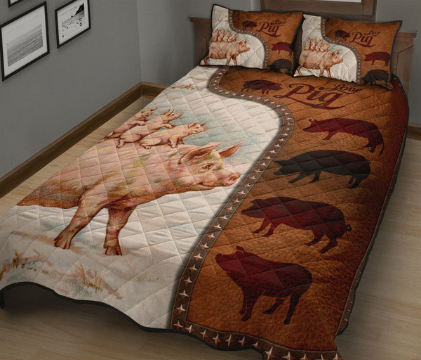 Pig Art Leather Style Quilt Bed Set - Love Quilt Bedding Set