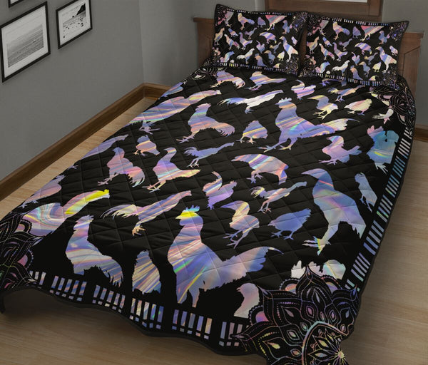 Chicken Hologram Style Quilt Bed Set - Love Quilt Bedding Set