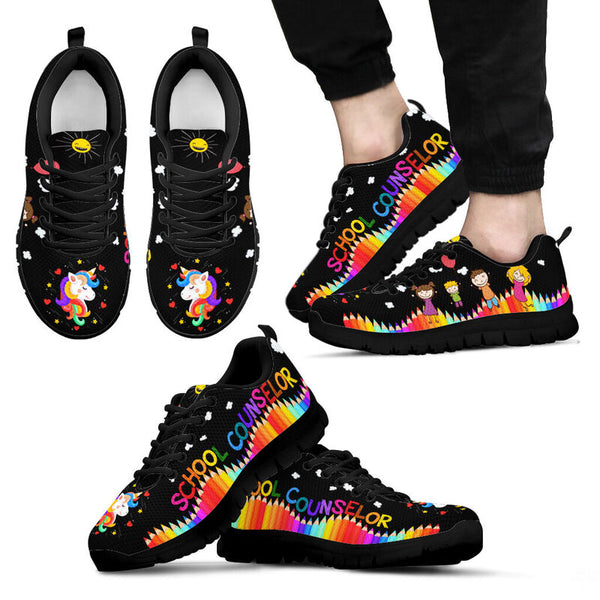 School Counselor Unicorn Black Shoes Sneakers, Runni- Love Sneakers