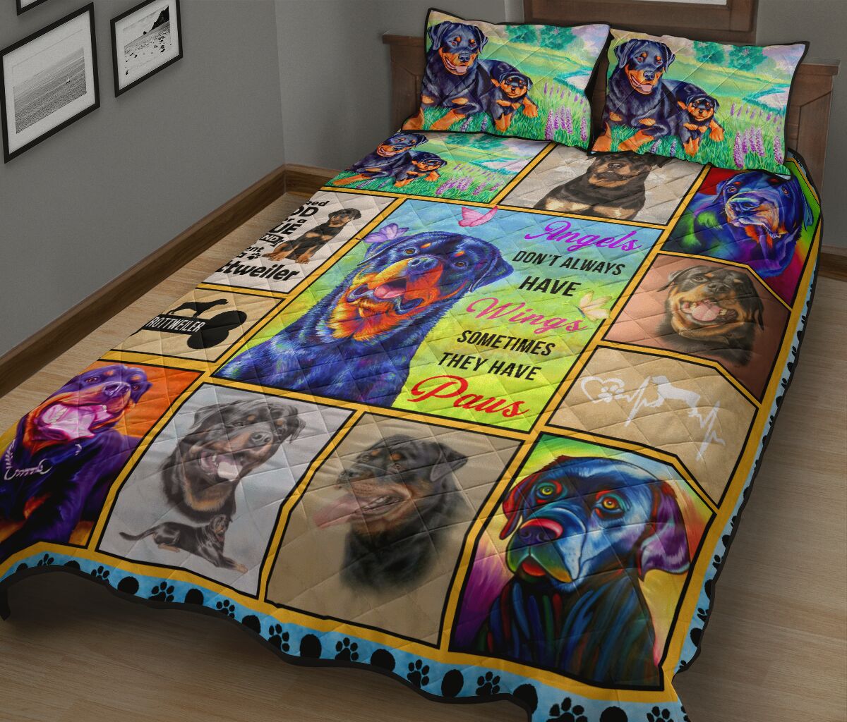 Rottweiler Dog Angel - Quilt Bed Set- Love Quilt Bedding Set