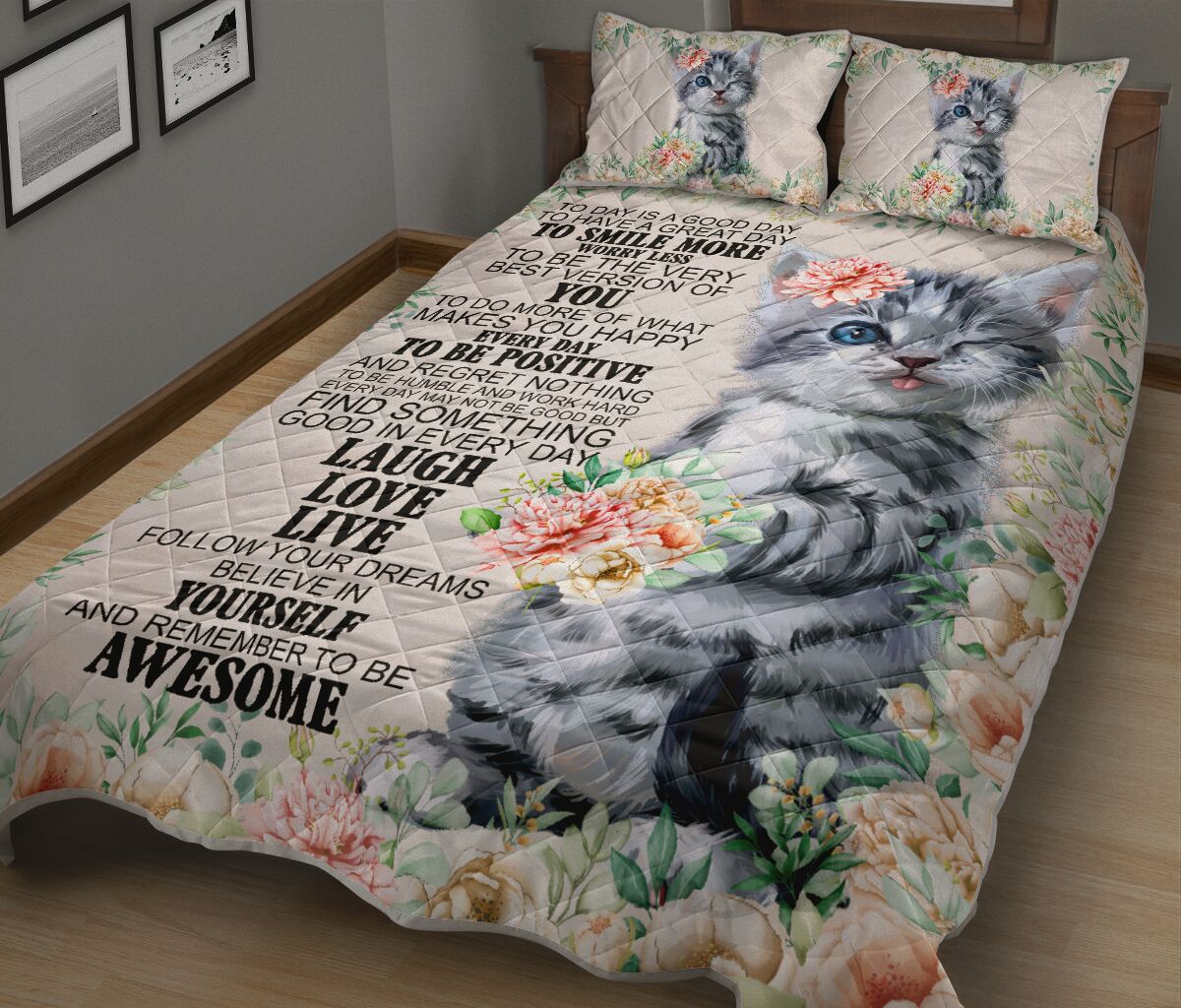 Cat Laugh Love Live Funny Flower Art Quilt Bed Set - Love Quilt Bedding Set