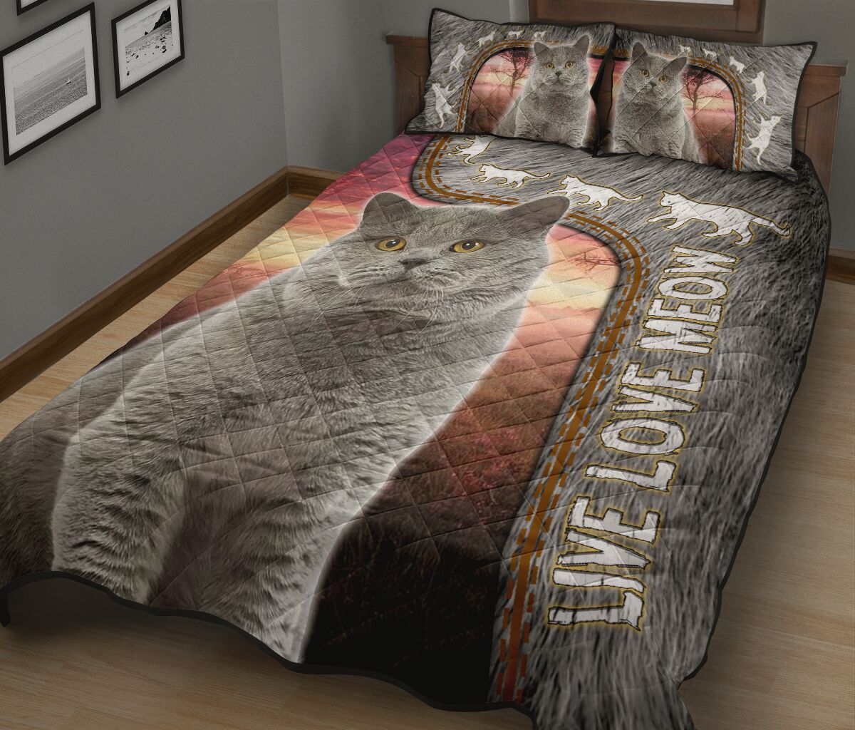 Live Love Meow - Bed Set - Love Quilt Bedding Set