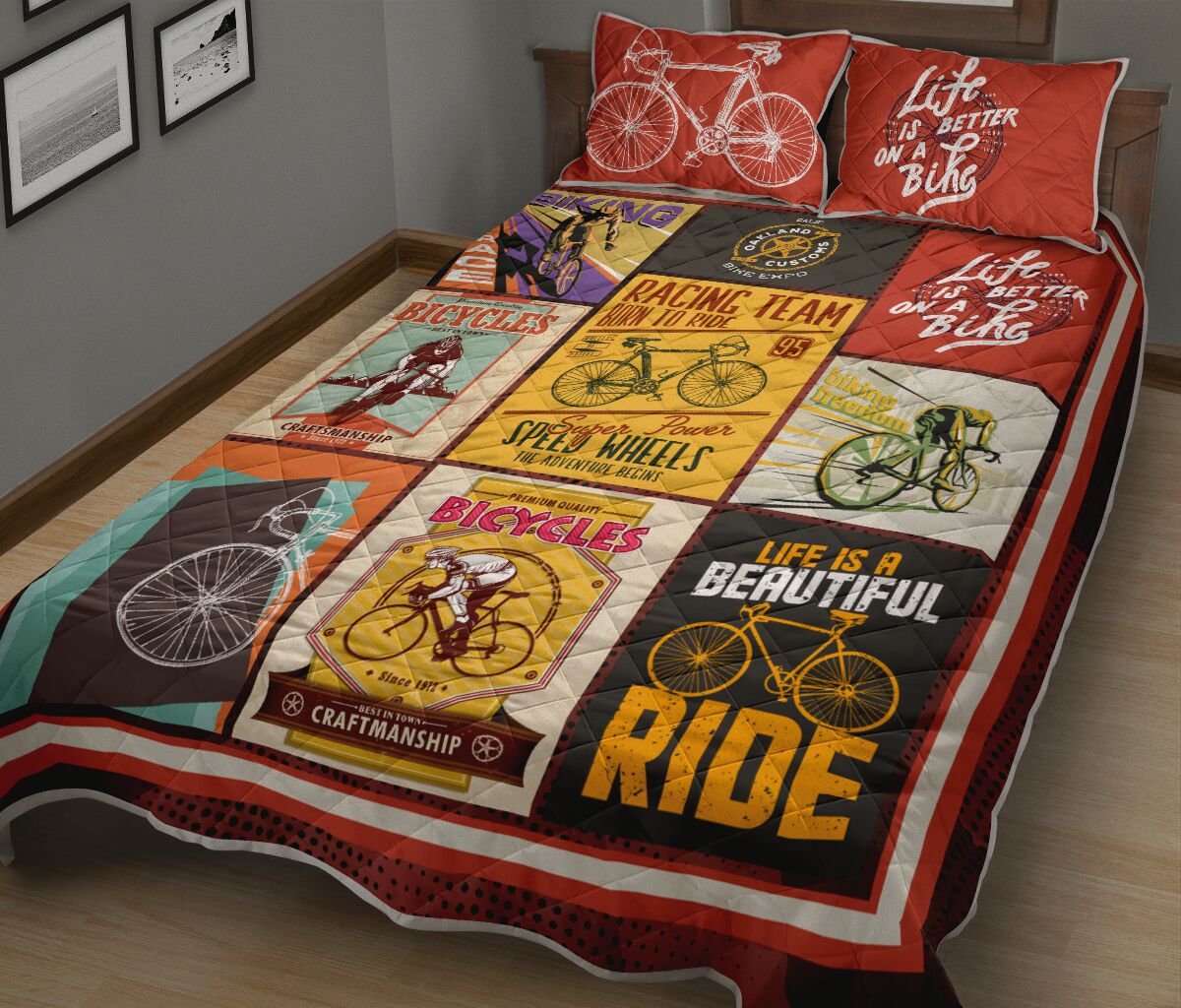 Cycling Vintage - Bed Set - Love Quilt Bedding Set