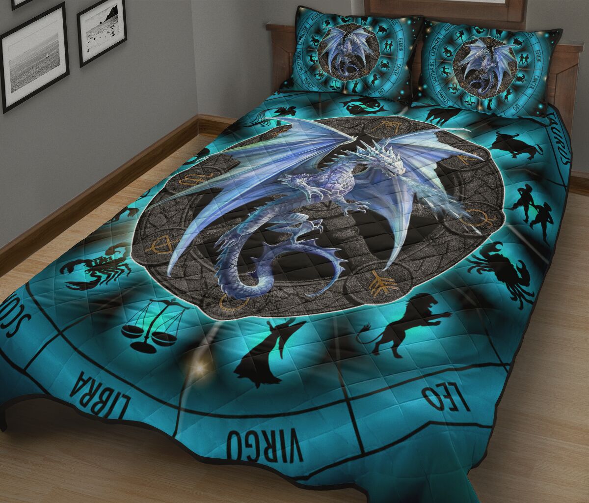 Dragon Ice 12 Signs Of The Zodiac Art Style Quilt Bed Set - Love Quilt Bedding Set