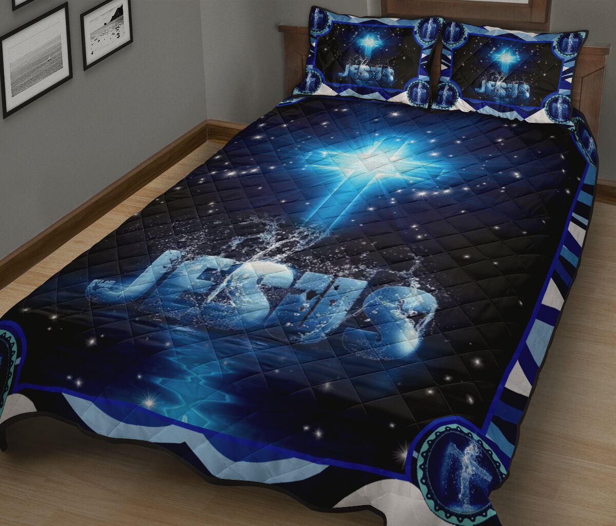 God Cross Jeusu Light Art Art Style Quilt Bed Set - Love Quilt Bedding Set
