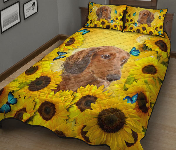 Dachshund Long Hair Sunflower - Bed Set - Love Quilt Bedding Set