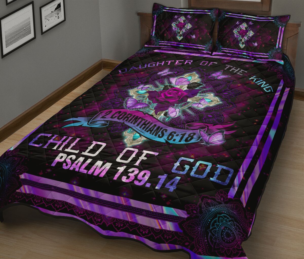 Daughter Of King Quotes Quilt Bed Set - Love Quilt Bedding Set