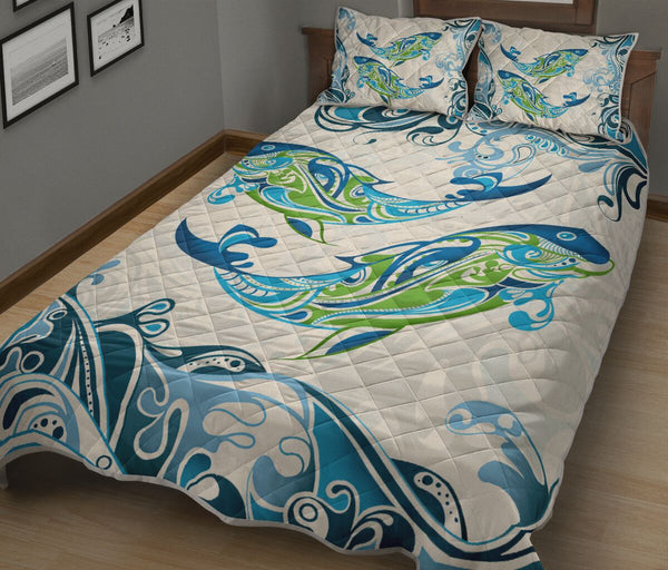 Dolphin Abstract Curve Background Style Quilt Bed Set- Love Quilt Bedding Set