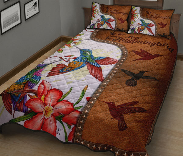 Hummingbird Art Leather Style Quilt Bed Set - Love Quilt Bedding Set