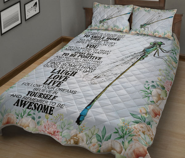 Dragonfly Laugh Love Live Funny Flower Art Quilt Bed Set - Love Quilt Bedding Set