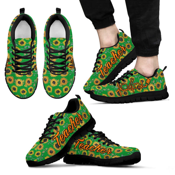 Teacher Sunflower Pattern Green Kd Sneakers, Running Shoes, Shoes For Women, Shoes For Men, - Love Sneakers