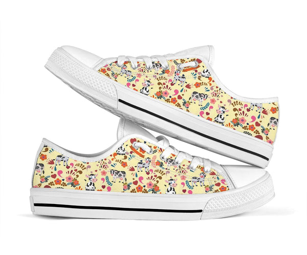 Cow Flower Pattern - Low Top Shoe - Love Love Top Shoes