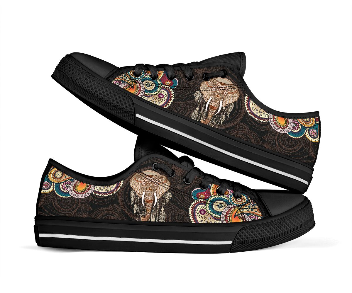Elephant Henna Paisley Low Top Black Shoes