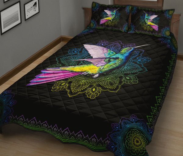 Humingbird Color Mandala Style Art Quilt Bed Set - Love Quilt Bedding Set