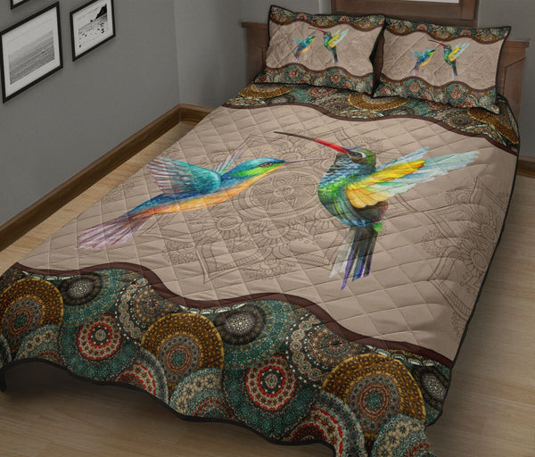 Hummingbird Mandala Style Quilt Bed Set - Love Quilt Bedding Set