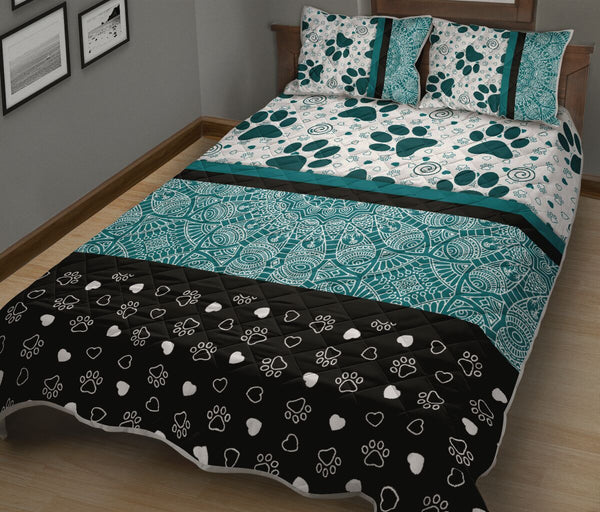 Dog Paw Darkturquoise - Bed Set - Love Quilt Bedding Set