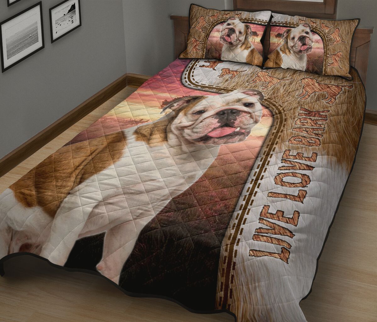 Live Love Bark Bulldog - Bed Set - Love Quilt Bedding Set