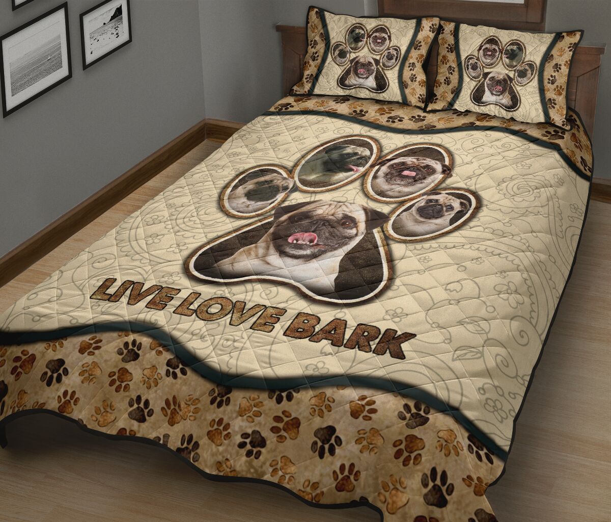 Pug Live Love Bark Vintage - Bed Set - Love Quilt Bedding Set