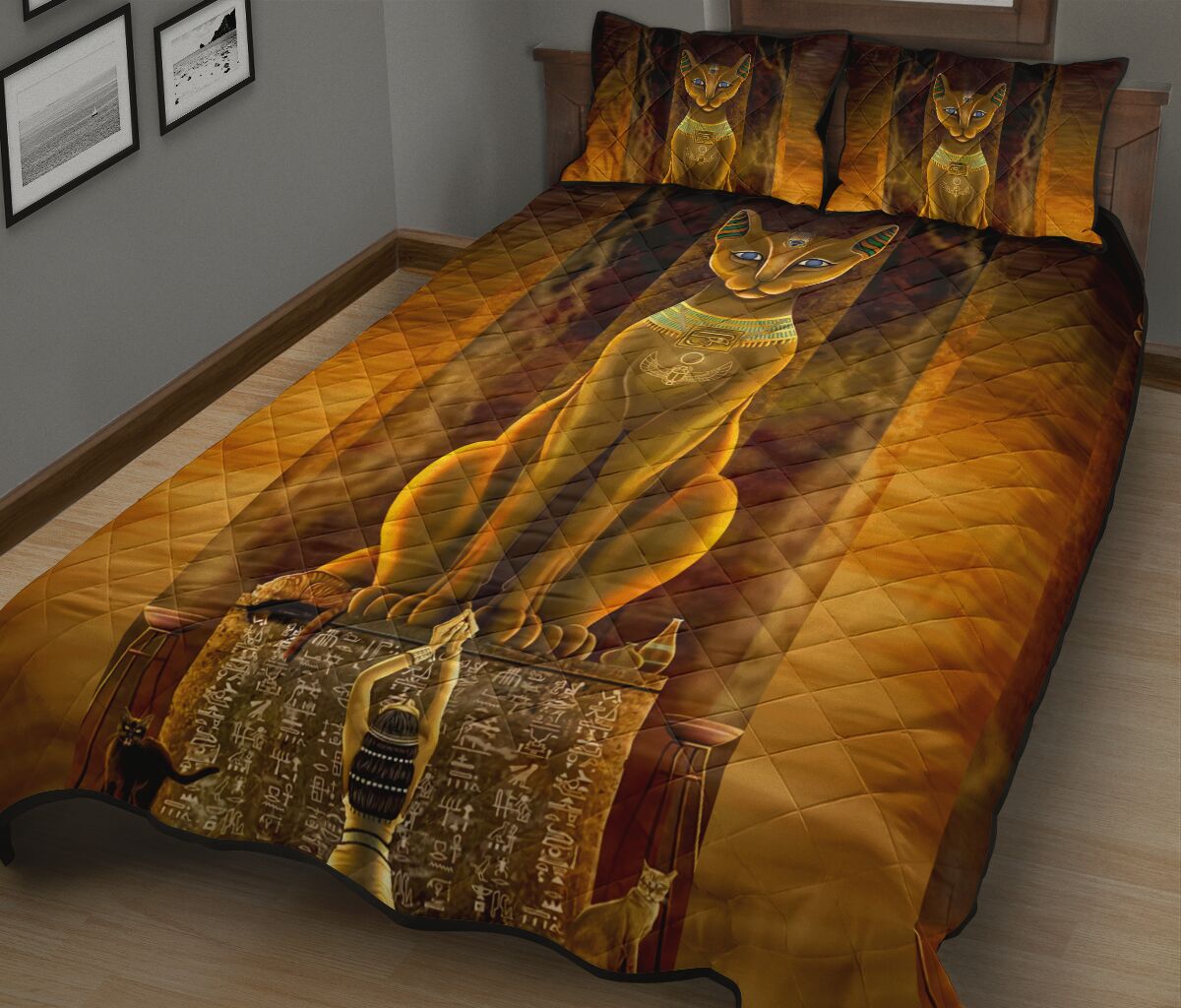 Egyptian Cat Gold - Bed Set- Love Quilt Bedding Set