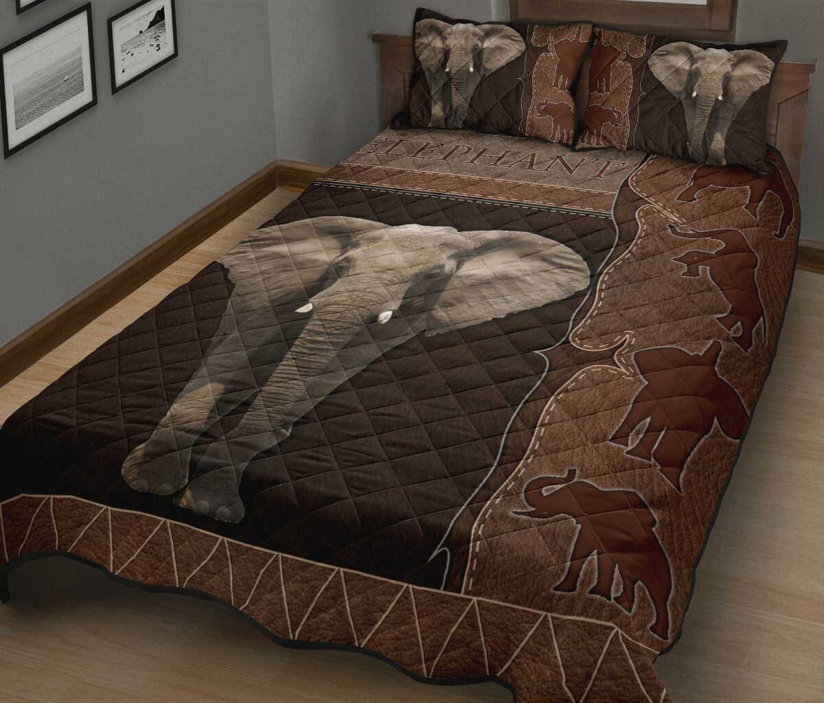 Elephant Leather Style Quilt Bed Set 9- Love Quilt Bedding Set