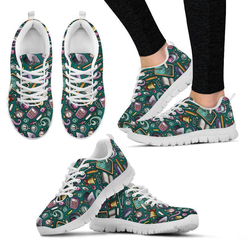 Taecher Pattern Green Drawing Shoes Sneakers, Runni- Love Sneakers