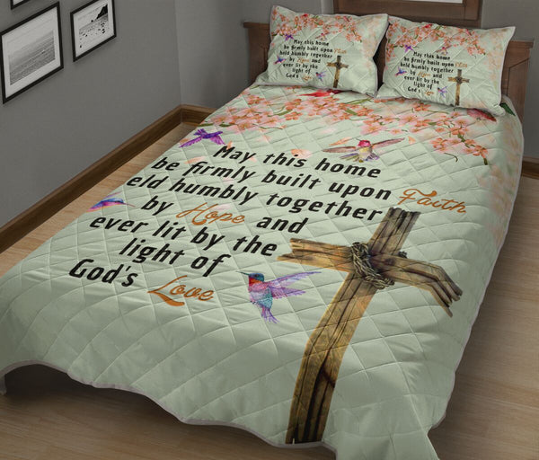 May This Home Be Quotes Cross Hummingbird Quilt Bed Set - Love Quilt Bedding Set