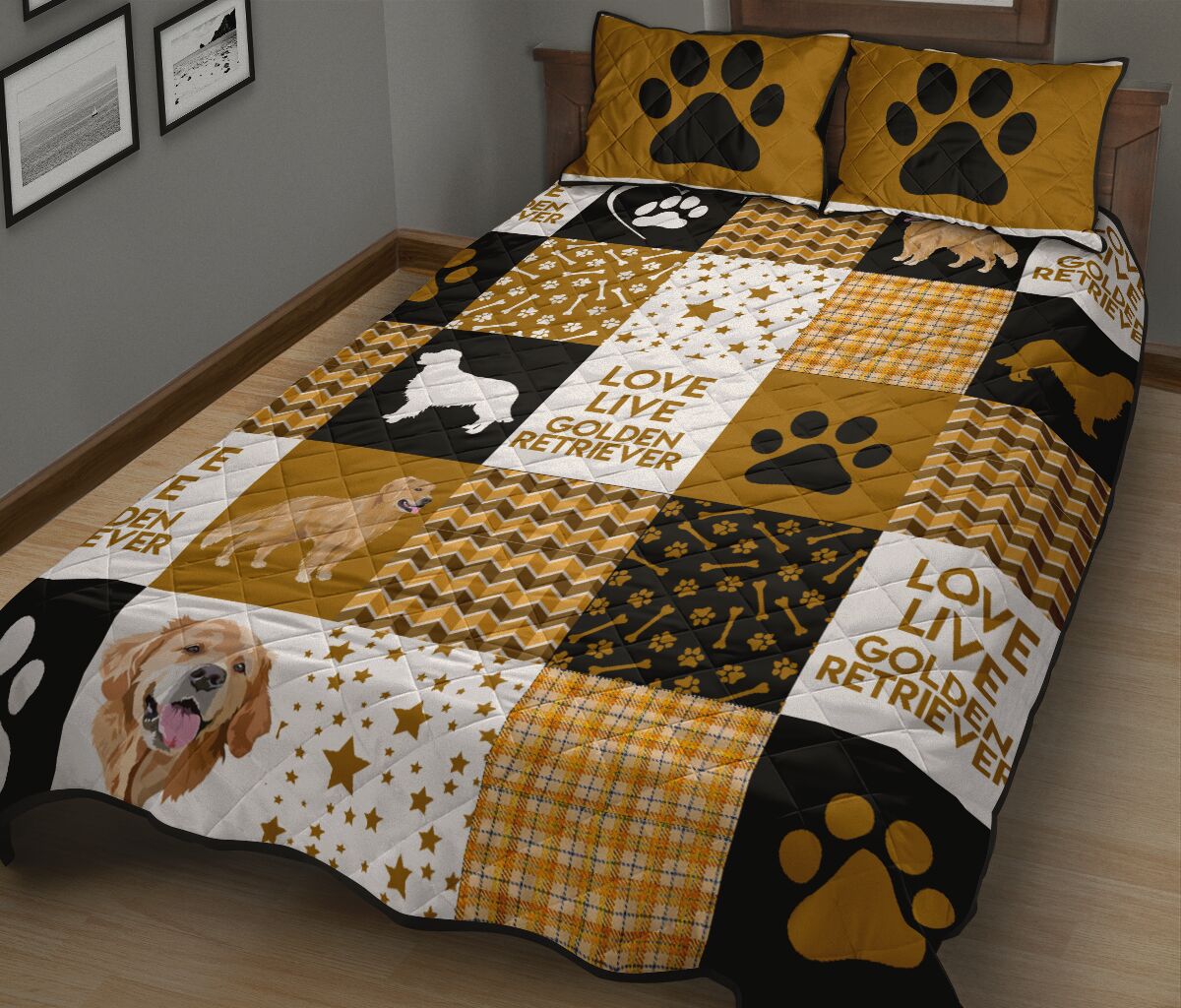 Quilt Bed Set - Golden Retriever 9 - Love Quilt Bedding Set