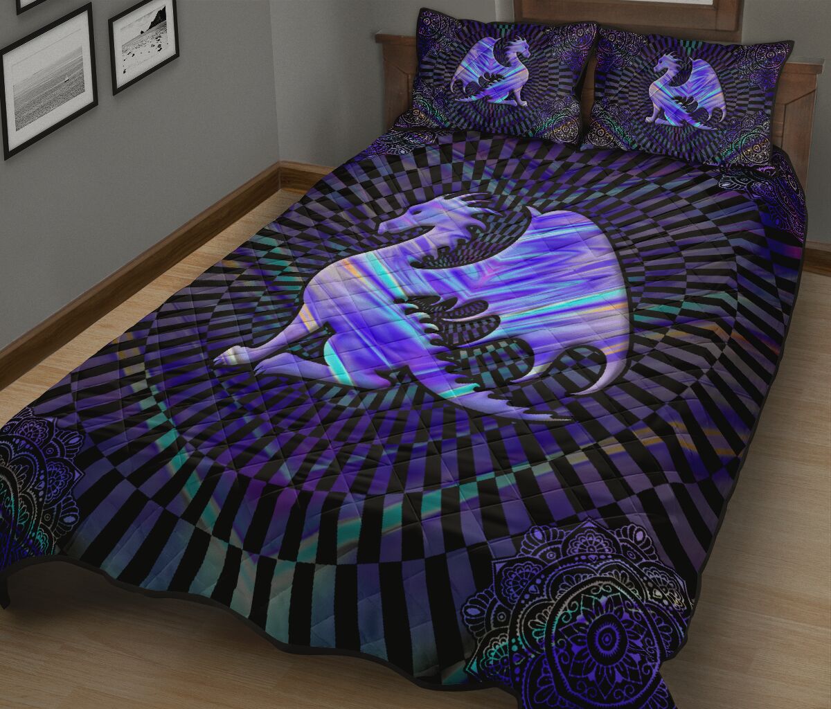 Dragon Hologram Sunlight Style Quilt Bed Set - Love Quilt Bedding Set